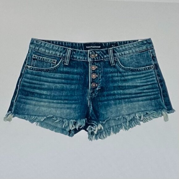 Lucky Brand Button Front Cut-Off Med/Dark Wash Shorts (30) New With Tag - Picture 3 of 11